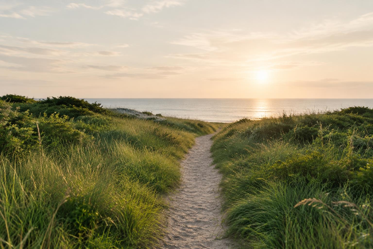 An open path leading toward a sunlit horizon